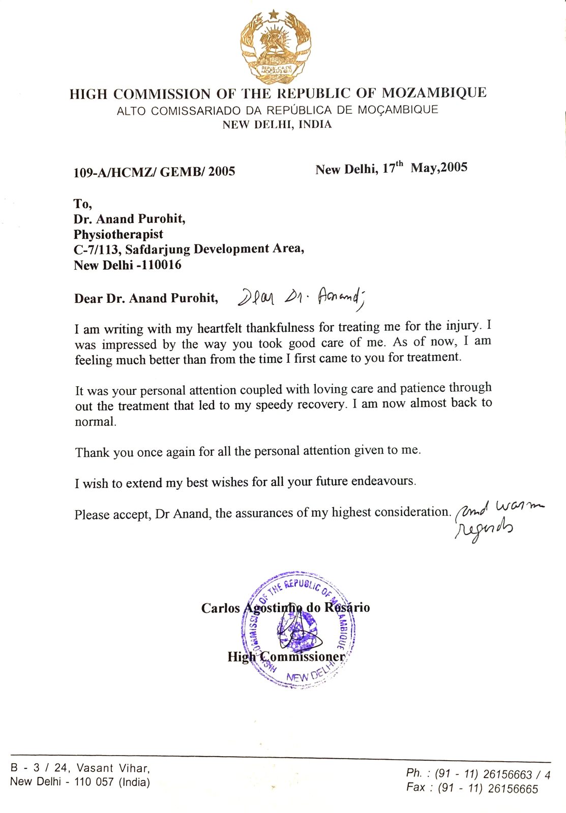Letter of appreciation from the High Commissioner of Mozambique